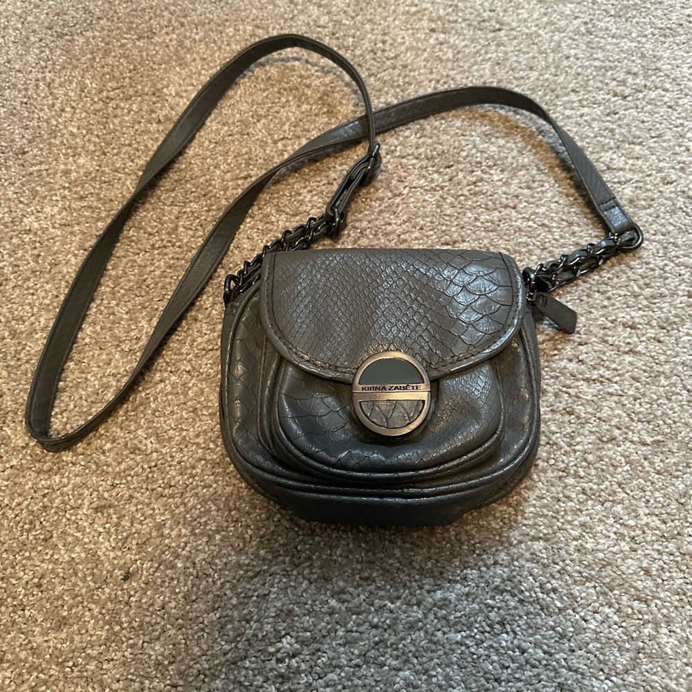Kirna Zabête gray snakeskin cross body bag with chain strap